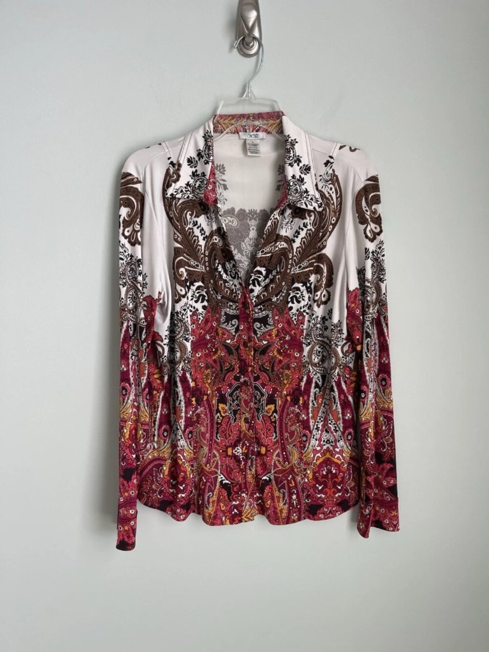 Cache Multicolor Paisley Snap Front Long Sleeve Top Y2K - Picture 7 of 7